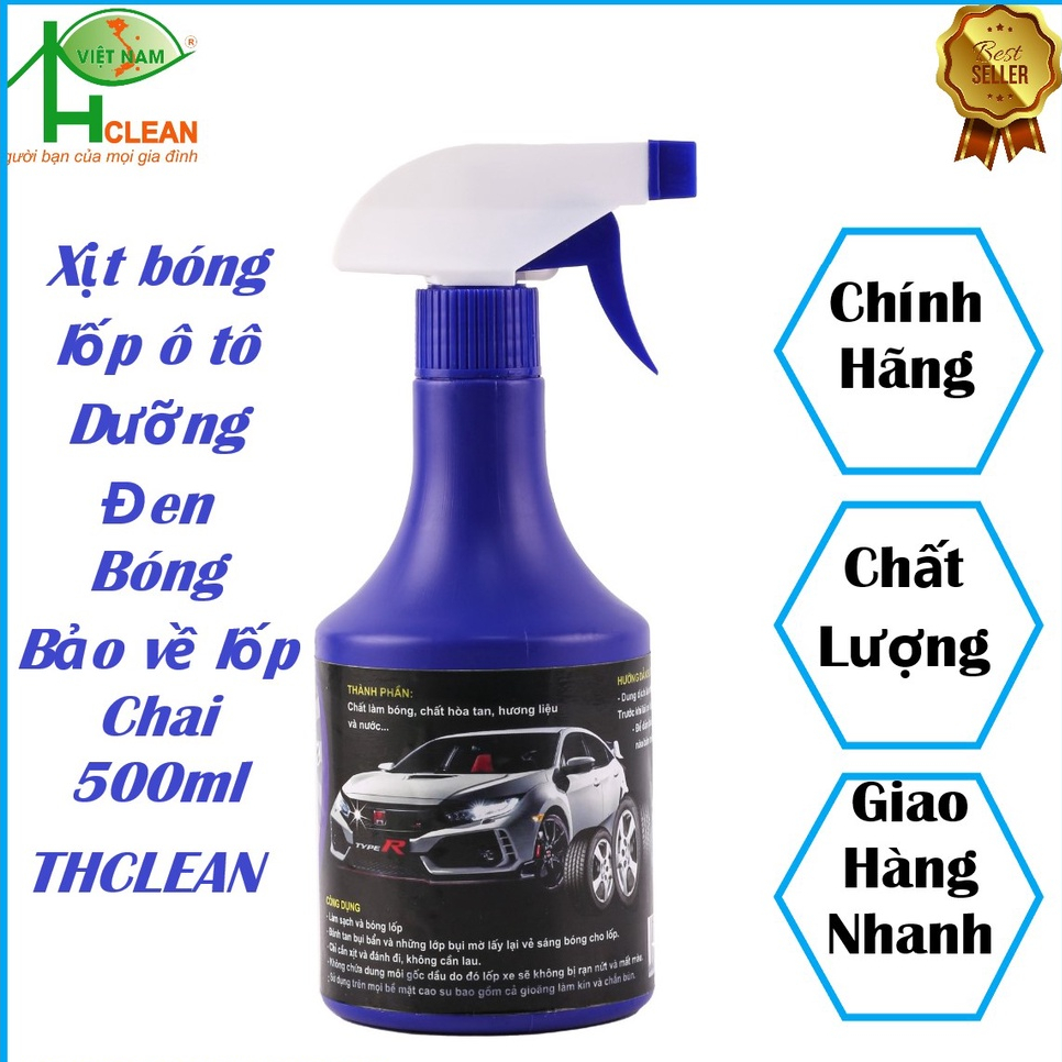 Xịt bóng lốp xe, dung dịch dưỡng đen bóng lốp xe ô tô, xe máy, xe tải TH CLEAN bình xịt 500ml