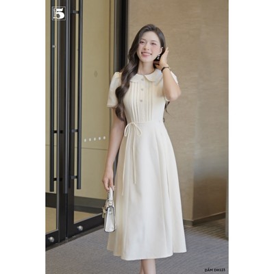 Đầm nữ Twentyfive thiết kế cổ sen phối ren đi kèm dây thắt eo thanh lịch DH132