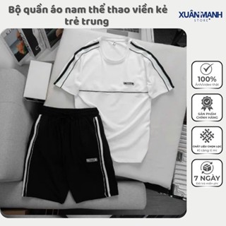 Bộ Quần Áo Nam Thể Thao Xuanmanhshop Viền Kẻ Trẻ Trung, Vải Dày Dặn Mát Mẻ, Co Giãn Tốt, Mặc Tập Gym Chạy Bộ
