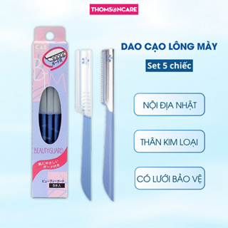 Set 5 dao cạo lông mày lông mặt nội địa Nhật thân kim loại có lưới bảo vệ và nắp nhựa - Kai Kazor BTM Beauty Guar
