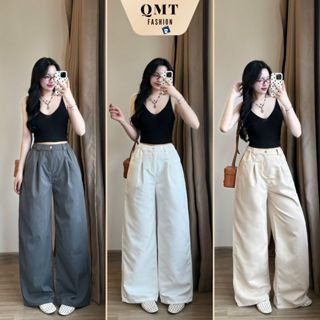 Quần Kaki xếp ly nữ ống suông, quần ống rộng nữ chất kaki rũ mềm mịn chuẩn form tôn dáng phong cách cá tính hottrend 006