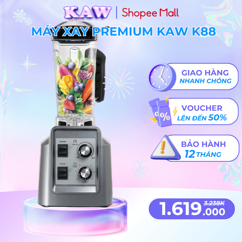 Máy Xay Công Nghiệp KAW K88 200W Kèm 2 Cối - Lõi Đồng