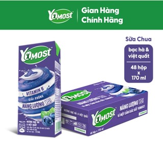 [KOL] Thùng 48 Hộp Sữa Chua Lên Men Tự Nhiên Yomost Bạc Hà - Việt Quất (170ml/Hộp)