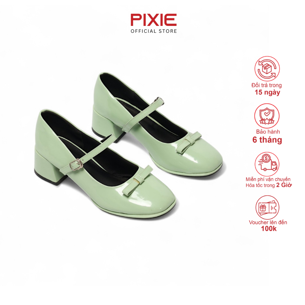 [XẢ KHO] Giày Cao Gót Nữ 5cm Quai Cài Ngang Phối Nơ Pixie H024