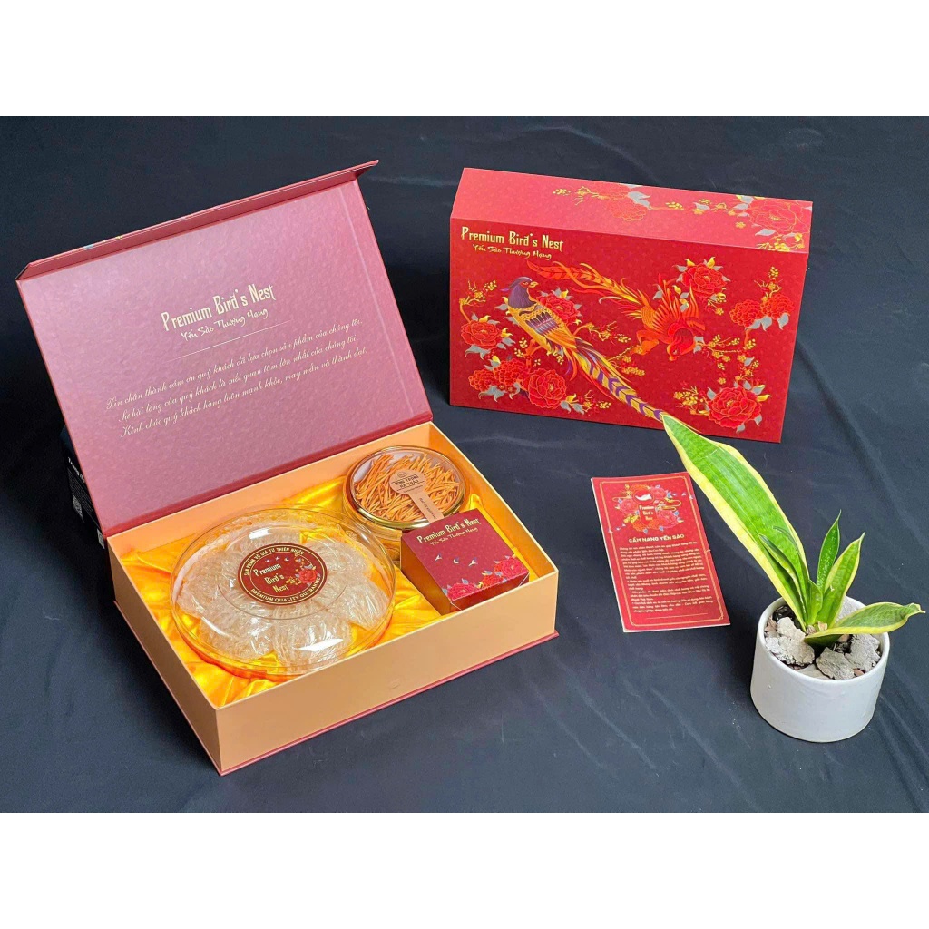 Combo hộp quà 5 tổ yến tinh chế và đông trùng hạ thảo nguyên chất 100% quà biếu sang trọng
