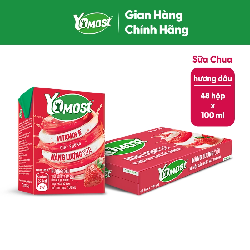 Thùng 48 Hộp Sữa chua uống Yomost vị dâu 100ml/hộp