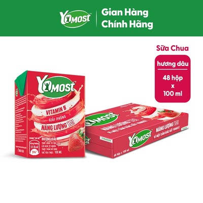 [KOL] Thùng 48 Hộp Sữa chua uống Yomost vị dâu 100ml/hộp