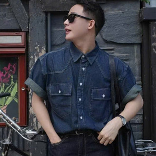 Áo Sơ Mi Nam Jean Cao Cấp Phong Cách Streetwear Vải Denim Mềm Mịn Đứng Form Tốt Thời Trang Halley A39