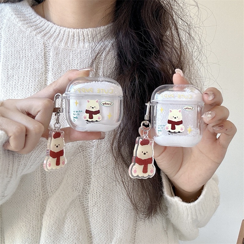 【ChanChan】Ốp Airpod 1 2 3 4 Pro, Ốp Airpod Winter Puppy, Cún Tuyết Cute Dễ Thương Chống Xước, Chống 