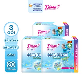 Bộ 4 băng vệ sinh Diana Sensi Cool Fresh siêu mỏng cánh gói 20 miếng