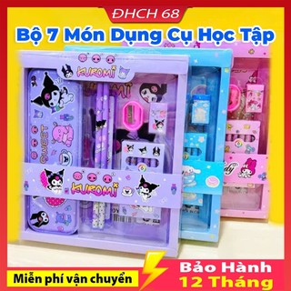 Bộ dụng cụ học tập 7 món cho bé nhiều mẫu hoạt hình đáng yêu cute gồm hộp bút, hộp màu, bút chì, thước kẻ, gọt chì, tẩy,
