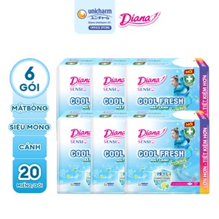 Bộ 6 băng vệ sinh Diana Sensi Cool Fresh siêu mỏng cánh gói 20 miếng
