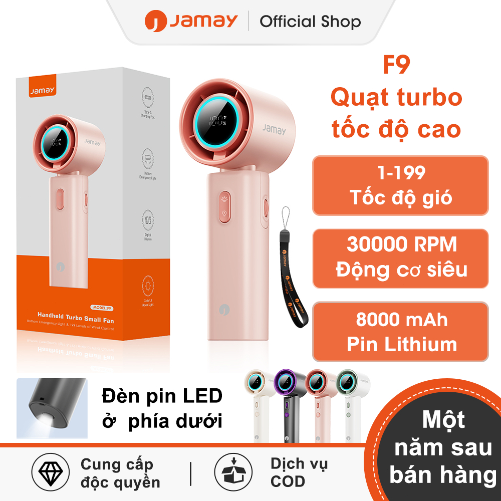 JAMAY Quạt Sạc Tốc Độ Cao Cầm Tay Di Động Gió Mạnh Turbo có chức năng đèn pin  1-199 tốc Màn hình kỹ thuật số HD F9 | BigBuy360 - bigbuy360.vn