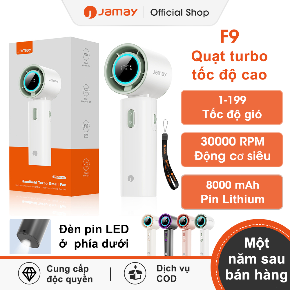 JAMAY Quạt cầm tay đa năng 8000aMh tuổi thọ cao 30000vòng/phút tản nhiệt nhanh Màn hình kỹ thuật sốH