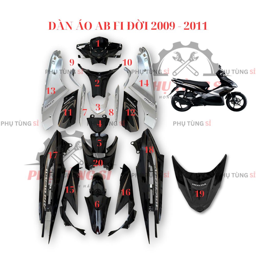 DÀN ÁO AB FI MÀU ĐEN BÓNG ĐỜI 2010 20 MÓN ZIN HÃNG