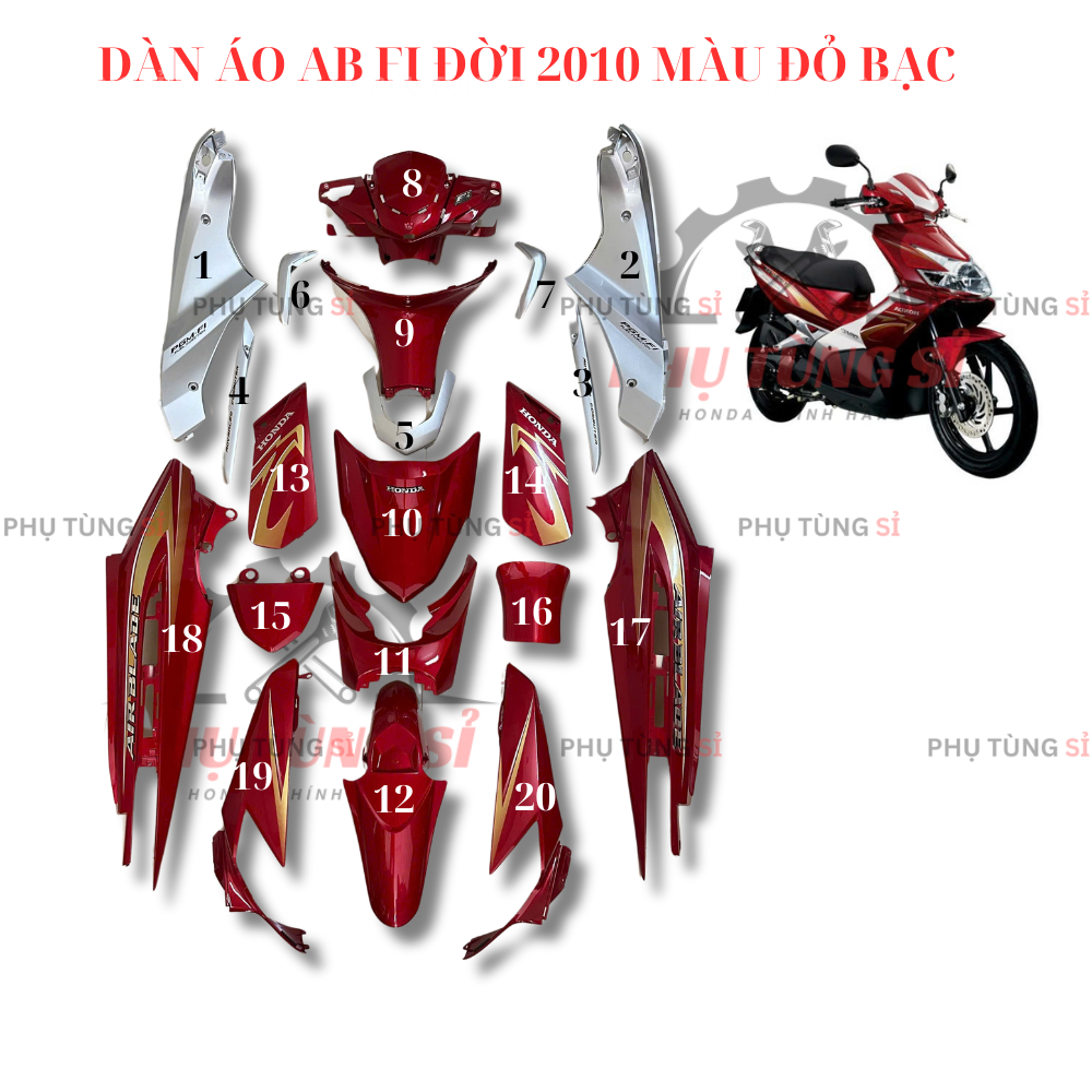 DÀN ÁO AB FI 110 MÀU ĐỎ BÓNG ĐỜI 2010 20 MÓN ZIN HÃNG