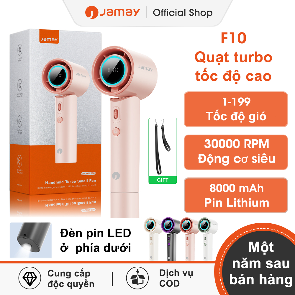 JAMAY Quạt cầm tay có chức năng đèn pin có thể cung cấp ánh sáng khẩn cấp, Turbo 8000mAh tuổi thọ ca
