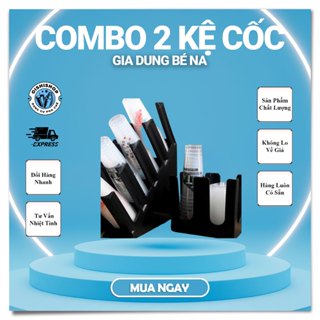 Combo 2 khay úp cốc 2 ngăn đứng thẳng và xéo 4 ngăn - Kệ úp ly bằng nhựa PP