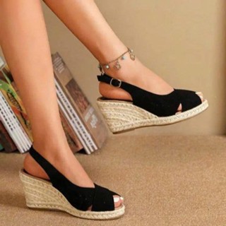 Giày Sandal đế xuồng bọc cói cao cấp quai chéo cao cấp -9 phân