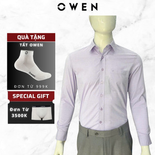  Áo Sơ Mi Nam Dài Tay Owen  AR240569DT Màu Tím Dáng Regular Fit Có Túi Chất Liệu Bamboo 