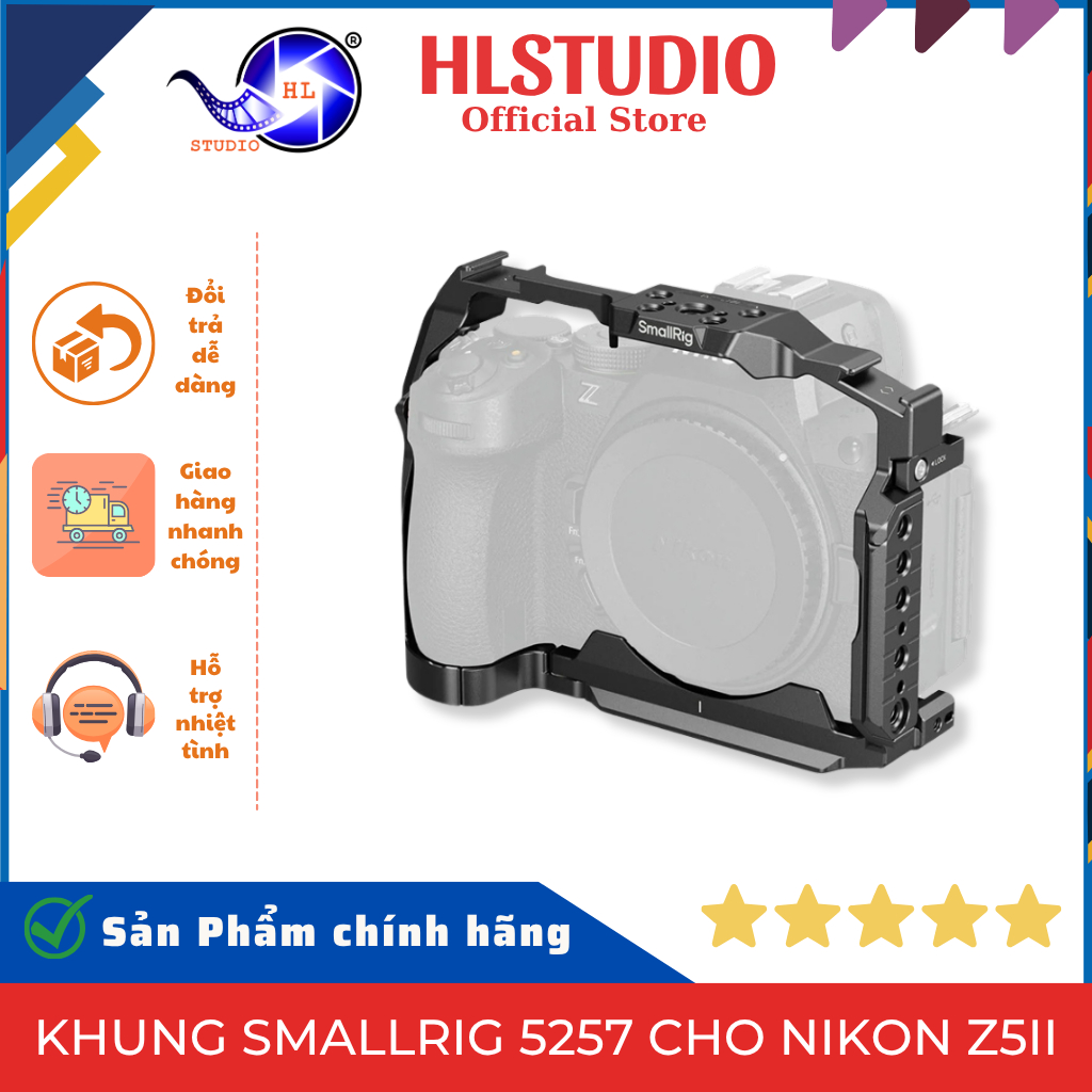 Khung SmallRig 5257 Cho Nikon Z5II – Hợp Kim Nhôm & Thép Không Gỉ, Khóa 3 Điểm, HawkLock Arca‑Swiss