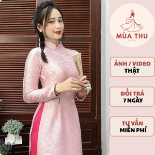 Áo Dài Gấm Hồng Form Truyền Thống, Cổ V Tay Dài Mềm Mát Chụp Ảnh Mùa Hè, Bà Sui Trẻ Trung