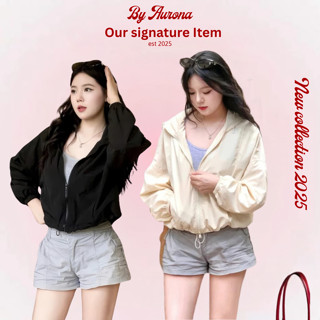 Áo Khoác Dù Nhiều Màu Có Mũ Dây Rút Chắn Gió Chống Nắng Hàn Quốc Aurona, Áo khoác gió nữ phong cách thể thao Basic