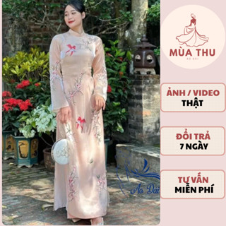 Áo dài cover xéo xọ Hồng Cầm voon tơ 2 lớp 4 tà áo dài hoa hậu Thùy Tiên