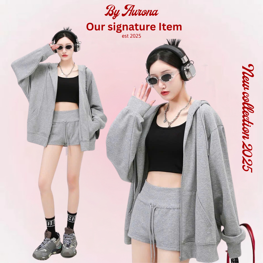 Hoodie Zip Form Rộng Nỉ 2 Da Chống Nắng Unisex Phong Cách Hàn Quốc Basic Streetwear