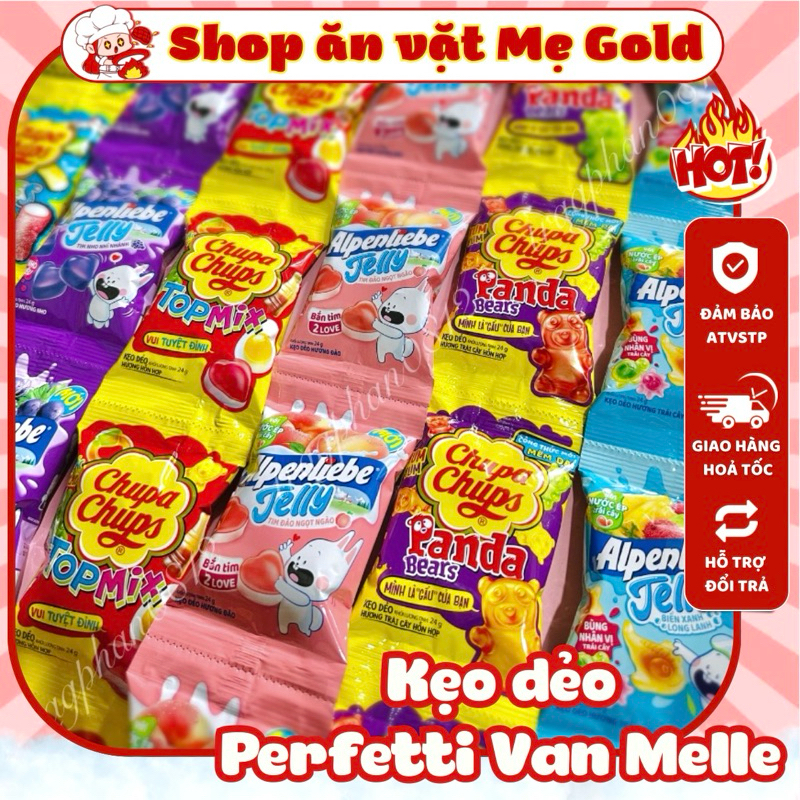 Combo kẹo dẻo hương hỗn hợp đầy màu sắc, đa dạng hình thù Chupa Chups, Alpenliebe (gói 24g)