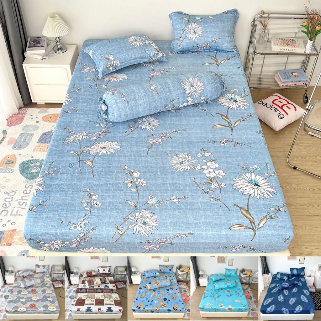 Bộ ga giường thun lạnh 4 Tổng Hợp in 3D REE Bedding đủ size drap trải nệm