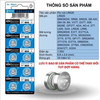 Vỉ 10 Pin cúc áo LR626SW/AG4/377A/CX66W dùng cho đồng hồ đeo tay 3 kim, thiết bị điện tử............