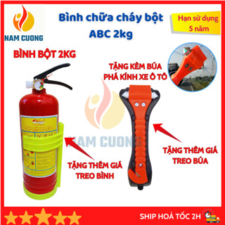 Bình chữa cháy bột ABC 2kg trang bị trên ô tô tặng búa phá kính ô tô