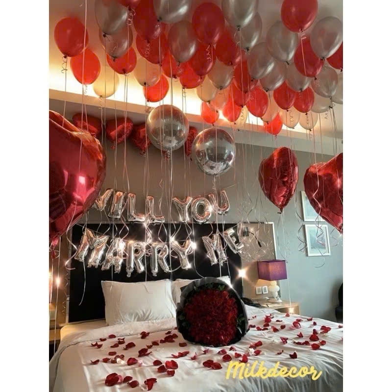 { Tặng Bóng 4D Tráng Nhôm} Combo bóng bay trang trí cầu hôn will you marry me HN01