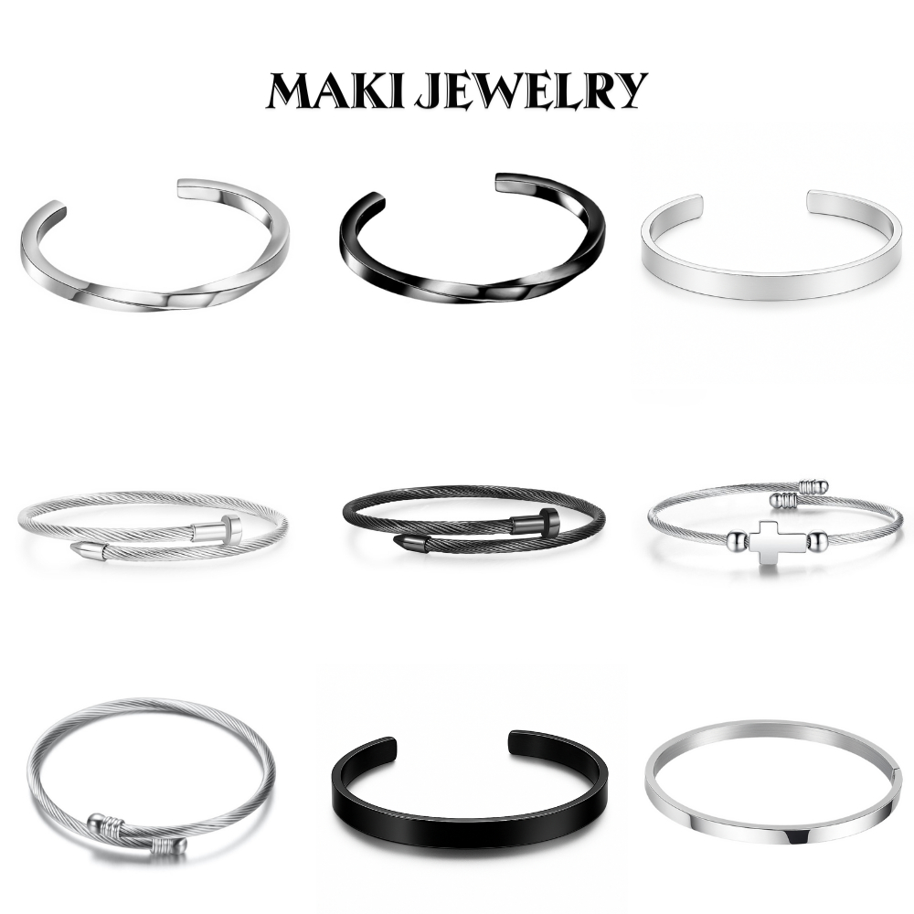 Vòng Tay Cuff Titan Unisex Không Gỉ – Lắc Tay Nam Nữ Basic Dễ Đeo, Phụ Kiện Trang Sức Y2K Maki