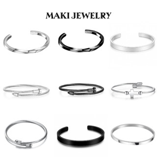 Vòng Tay Cuff Titan Unisex Không Gỉ – Lắc Tay Nam Nữ Basic Dễ Đeo, Phụ Kiện Trang Sức Y2K Maki