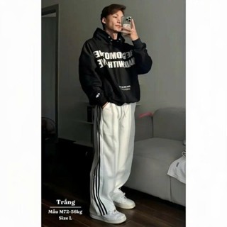 Quần Nỉ 2 da Thể Thao 3 Sọc, Quần Ống Rộng Dáng Suông PN.Store1993 Unisex Nam Nữ Vải Nỉ Cotton Dày Dặn Mềm Mại