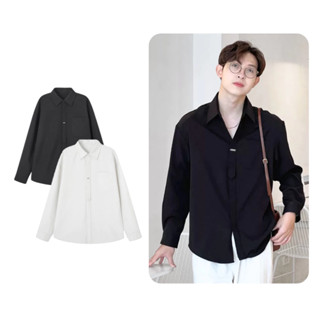 Áo Sơ Mi Nam Dài Tay Chất Chéo Hàn Quốc Form Rộng Đẹp Màu Đen Trắng Size M-2XL Thời Trang Halley A40