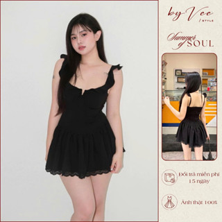 Đầm 2 dây bèo tùng xoè đen ByVeeStyle, Váy Ngắn Dáng Xòe Váy Xinh Nhẹ Nhàng Đi Chơi, Đi Dạo, Hẹn Hò