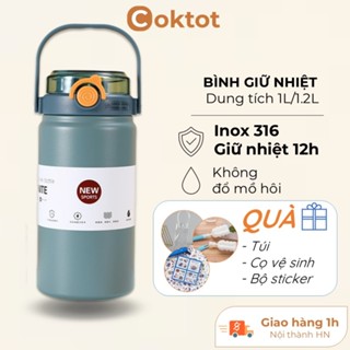 Bình giữ nhiệt 1 lít TC120 Coktot, cốc giữ nhiệt có ống hút, lõi inox 316 cao cấp, giữ nhiệt 12-24H không đổ mồ hôi