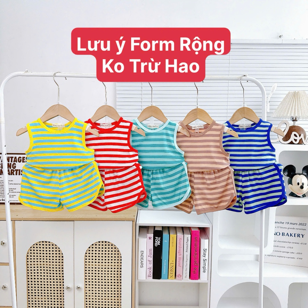 Bộ Ba Lỗ THUN LẠNH MINKY MOM Sọc Dệt Visco Cho Bé Trai Bé Gái BL-TR09