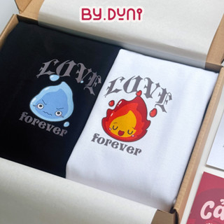 Áo thun cặp đôi BY.DUNI form rộng Oversize nam nữ Local Brand tay lỡ unisex, áo cặp bạn thân cotton LỬA NƯỚC