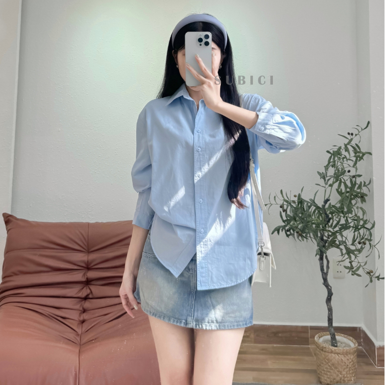  Áo Sơ Mi Nữ Trơn Chất Liệu Kaki Cotton Cao Cấp Freesize Form Rộng Vừa Đi Làm Đi Chơi | SUBICI 