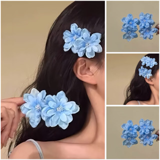 Kẹp tóc hoa xuân xanh đôi, kẹp tóc nữ hot cho nàng đi biển xinh xắn 2025