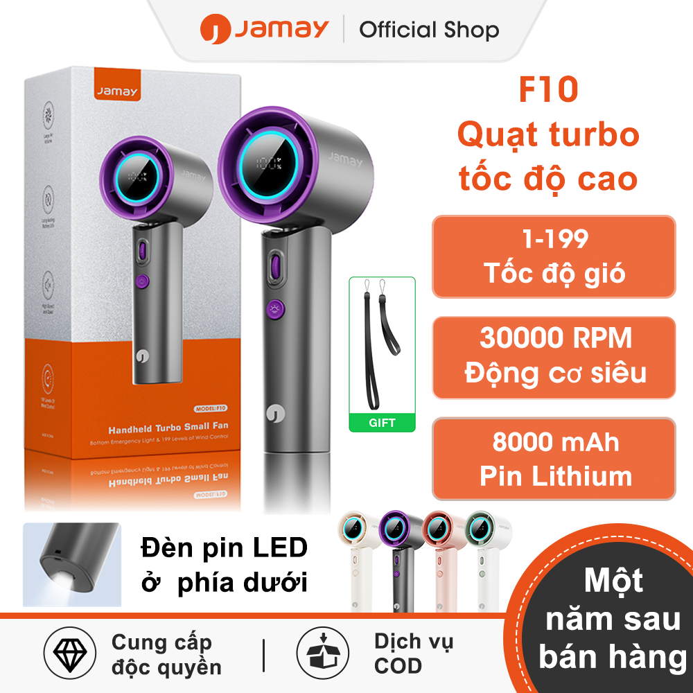 JAMAY Quạt cầm tay  có chức năng đèn tốc độ cao, Turbo Speed ​​sạc lại, bền bỉ và lâu dài, gió tốc đ