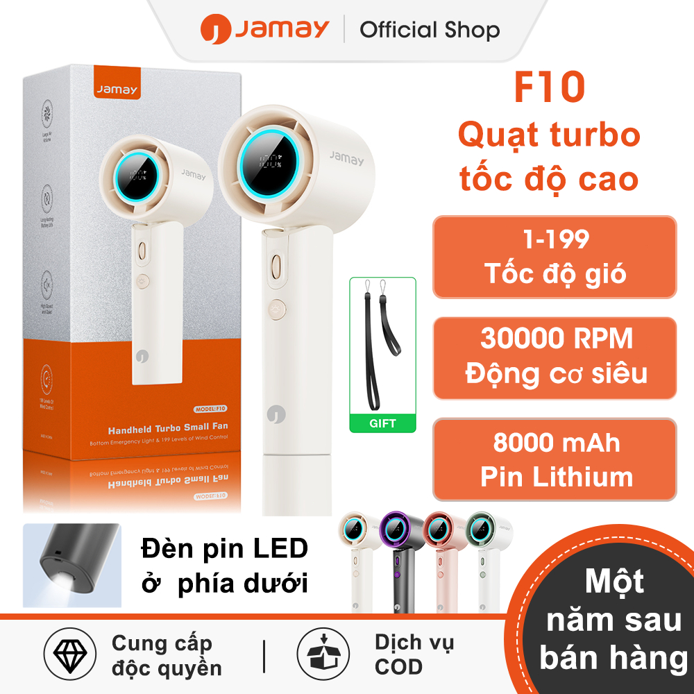 JAMAY Quạt cầm tay tốc độ cao tua bin bán dẫn quạt đèn pin mini màn hình LED kỹ thuật số 199Bánh răn
