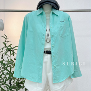  Áo Sơ Mi Nữ Form Rộng Vừa Thêu Hình Đơn Giản Có Túi Cotton Si Hàn Mềm Mát Có Nhăn Freesize Nhiều Màu Sắc SUBICI 