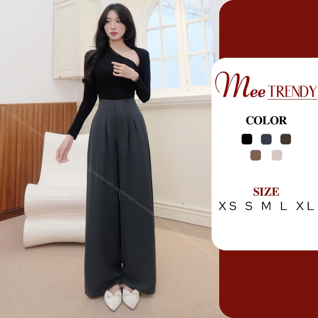 Quần Ống Rộng Nữ Meetrendy Cạp Cao Lưng Liền Vải Nhập Rũ Đẹp Lả Lướt Có Túi [Q1]