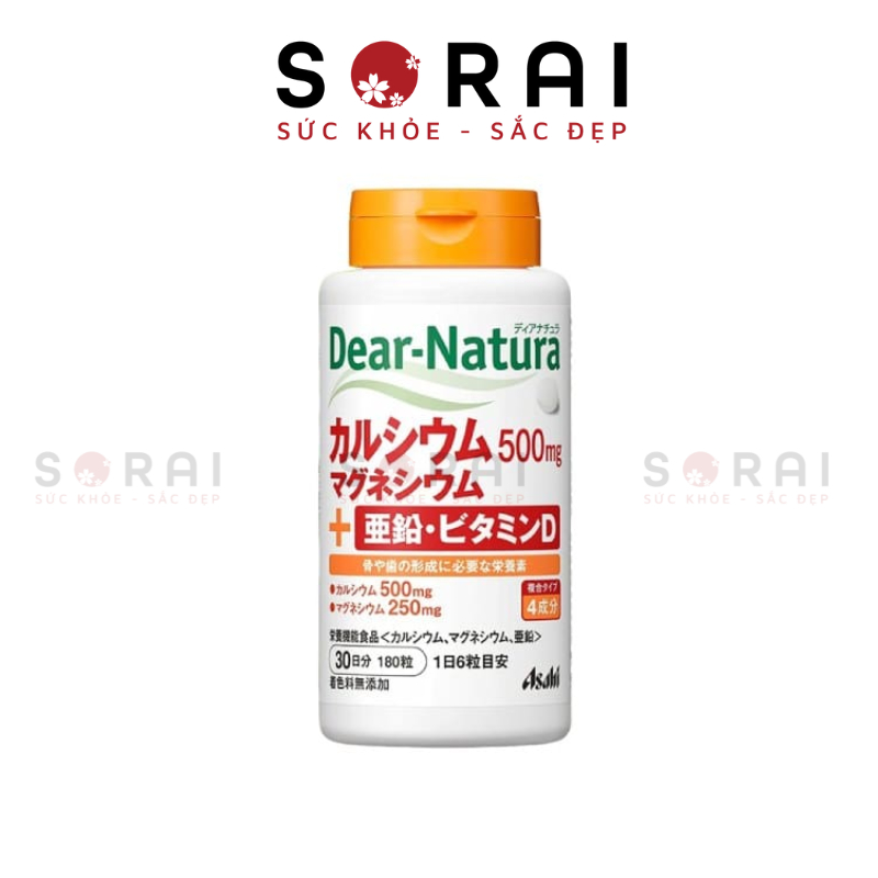 Canxi hữu cơ Dear Natura + Kẽm/ Magie/ Vitamin D Asahi Nhật Bản 180 viên