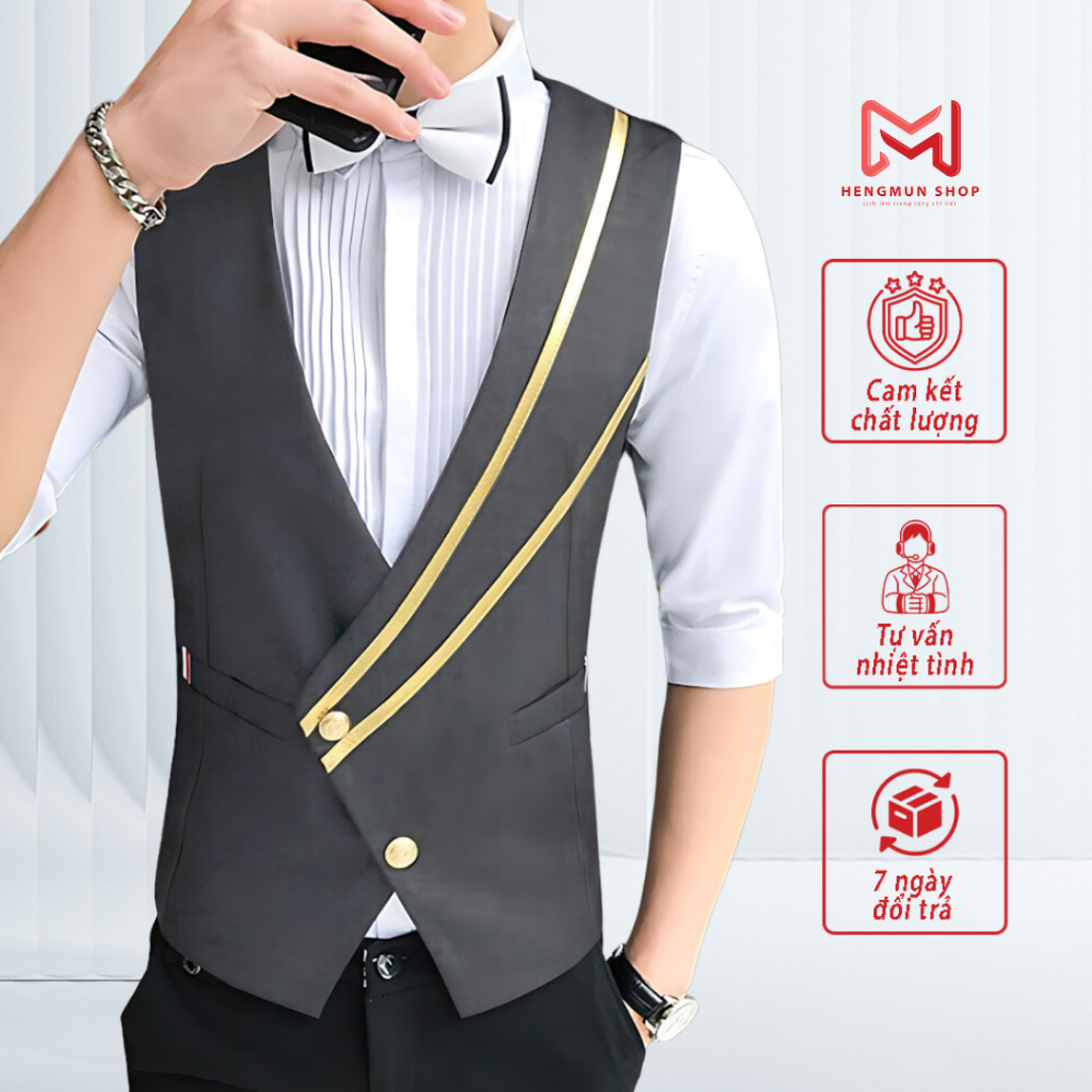 Áo Gile Vest Nam Form Ôm Phối Sọc Sang Trọng – Áo Gile Nam Công Sở Phong Cách Hàn Quốc Lịch Lãm H54